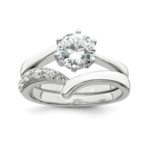 Sterling Silver Engagement Bridal Wedding Ring Set with Cubic Zirconia (CZ)