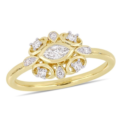1/3 Carat (ctw G-H-I, I2-I3) Diamond Halo Link Ring in 10K Yellow Gold
