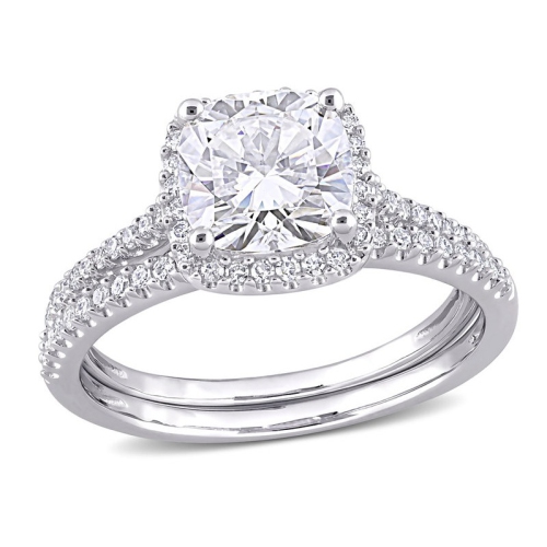 2.00 Carat (ctw) Lab-Created Cushion-Cut Moissanite Engagement Wedding Ring Set 14K White Gold with Diamonds