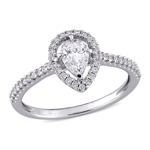 GEM AND HARMONY  3/4 Carat (Ctw I1-I2, H-I) Diamond Pear-Cut Halo Engagement Ring In 14K Gold In White