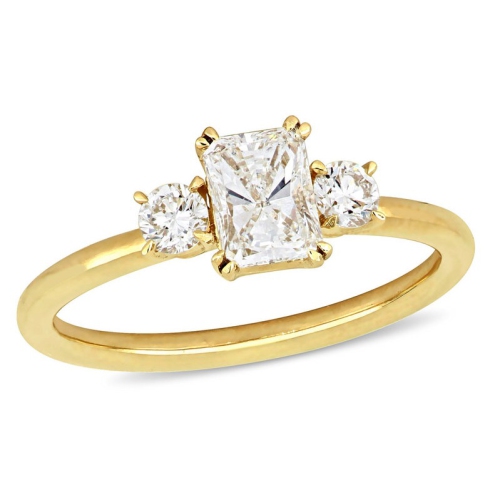 1,00 carat bague de fiançailles de diamant à trois pierres en or jaune 14k