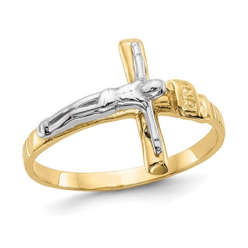 GEM AND HARMONY  10K Gold Inri Crucifix Cross Ring In Yellow