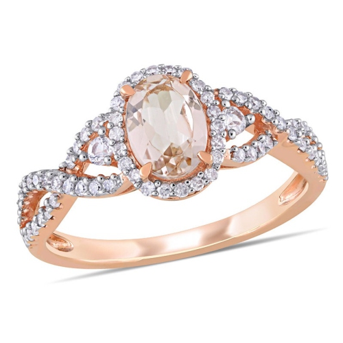 GEM AND HARMONY  7/10 Carat (Ctw) Morganite Crossover Ring In 10K Rose Gold With Diamonds In Pink