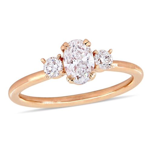 GEM AND HARMONY  1.00 Carat (Ctw H-I, I1-I2) Oval-Cut Three-Stone Diamond Engagement Ring In 14K Rose In Gold
