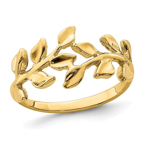GEM AND HARMONY  14K Gold Polished Vine Leaf Ring In Yellow