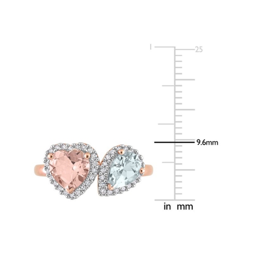 1.75 Carat Morganite and Aquamarine Heart Ring in 10K Rose Gold with Diamonds