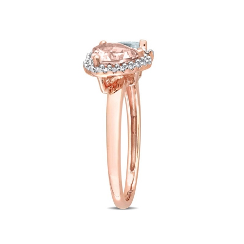 1.75 Carat Morganite and Aquamarine Heart Ring in 10K Rose Gold with Diamonds