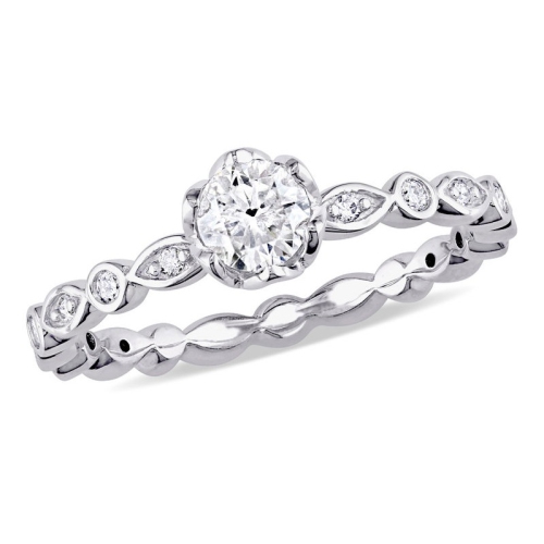 GEM AND HARMONY  1/2 Carat (Ctw H-I, I2-I3) Diamond Scalloped Engagement Ring In 14K Gold In White