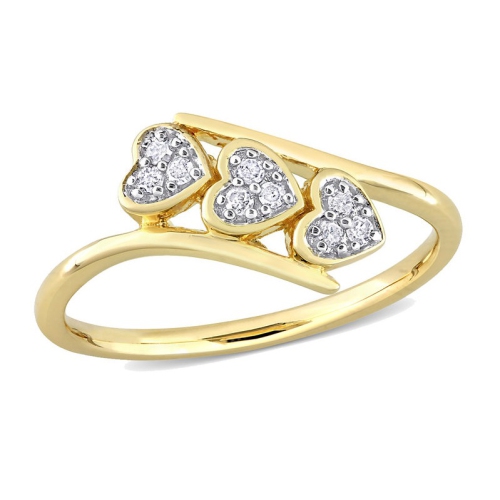 GEM AND HARMONY  1/10 Carat (Ctw) Diamond Triple Heart Bypass Promise Ring In Plated Silver In Yellow