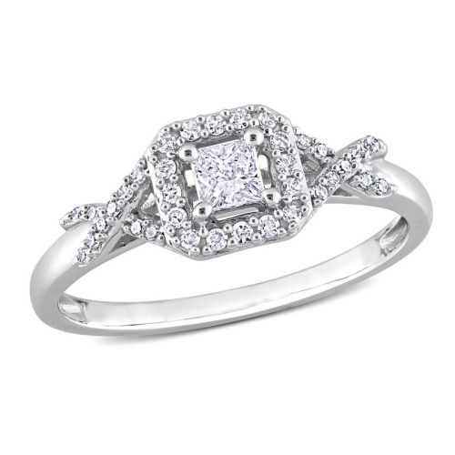 GEM AND HARMONY  1/3 Carat (Ctw H-I, I2-I3) Princess Diamond Engagement Halo Ring In 10K Gold In White