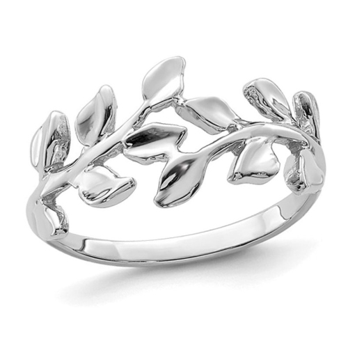 GEM AND HARMONY  14K Gold Polished Vine Leaf Ring In White