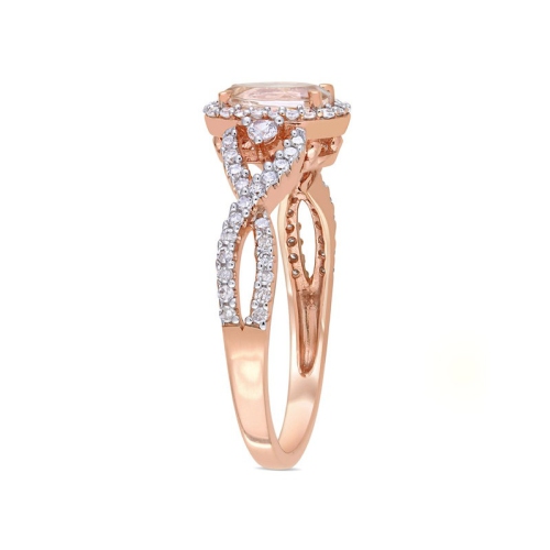 7/10 Carat Morganite Crossover Ring in 10K Rose Pink Gold with Diamonds