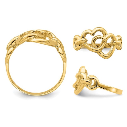 14K Yellow Gold Interlocked Heart Promise Ring