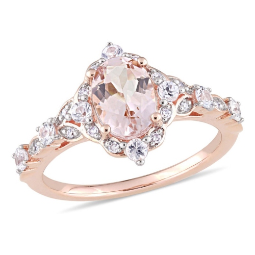1.15 Carat (ctw) Morganite Ring in 10K Rose Pink Gold with White Sapphires
