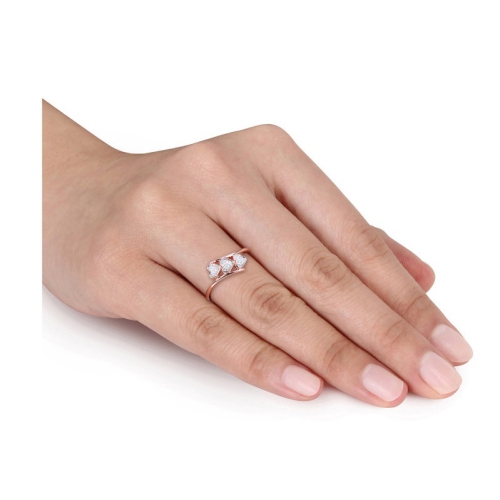 1/10 Carat Diamond Triple Heart Bypass Promise Ring in Rose Plated Silver