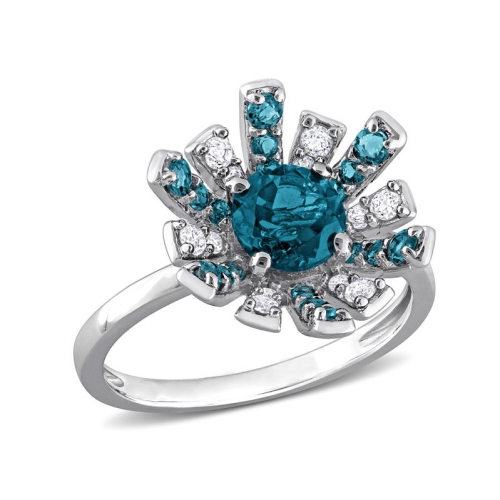 1.74 Carat (ctw) London Blue Topaz Ring in Sterling Silver with White Topaz