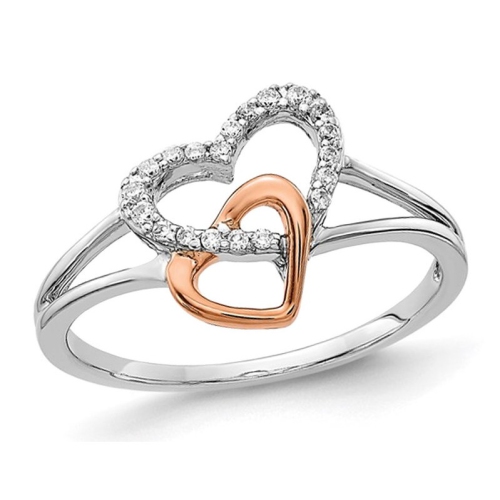 GEM AND HARMONY  1/8 Carat (Ctw) Diamond Twin Heart Promise Ring In 14K Gold In White