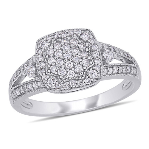 GEM AND HARMONY  1/3 Carat (Ctw H-I, I2-I3) Diamond Cluster Engagement Ring In 10K Gold In White