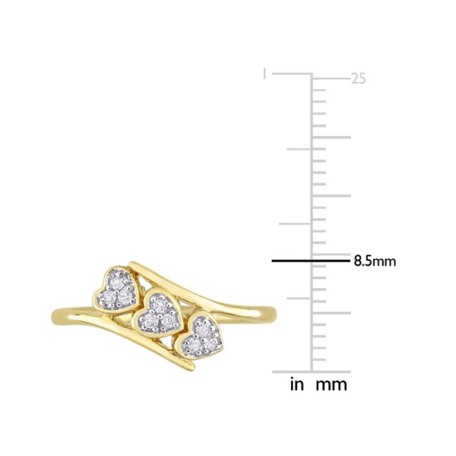 1/10 Carat Diamond Triple Heart Bypass Promise Ring in Yellow Plated Silver