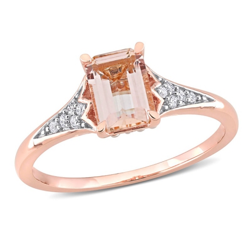 GEM AND HARMONY  7/8 Carat (Ctw) Octagon Morganite Ring In 10K Rose Gold With Diamonds In Pink