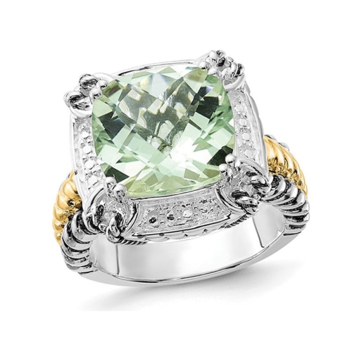 GEM AND HARMONY  6.75 Carat (Ctw) Quartz Ring In Sterling Silver With 14K Accent In Green