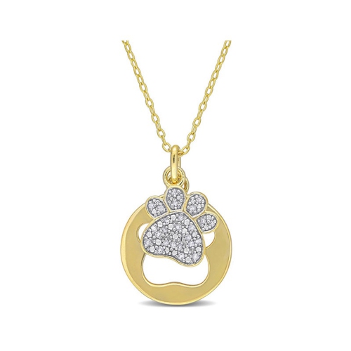 GEM AND HARMONY  1/10 Carat (Ctw) Diamond Dog Paw Pendant Necklace In Sterling With Chain In Silver