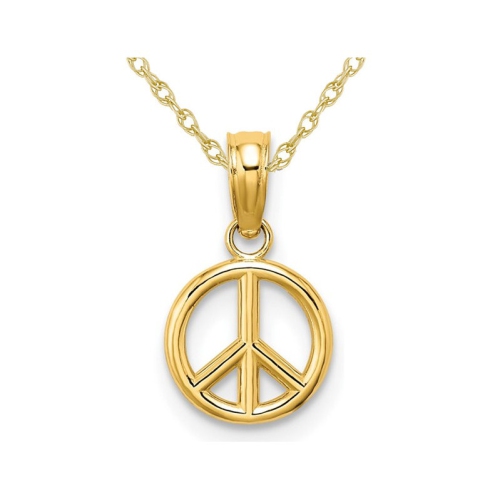 14K Yellow Gold Peace Sign Charm Pendant Necklace with Chain