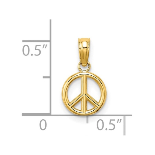 14K Yellow Gold Peace Sign Charm Pendant Necklace with Chain