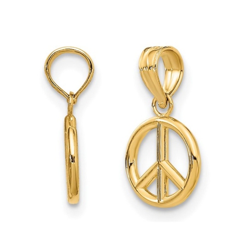14K Yellow Gold Peace Sign Charm Pendant Necklace with Chain