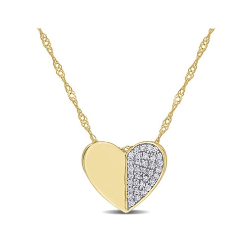 1/10 Carat Diamond Heart Pendant Necklace in 10K Yellow Gold with Chain