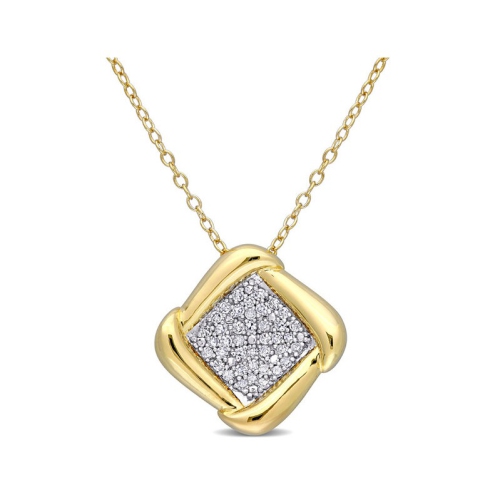 1/5 Carat Diamond Square Pendant Necklace in Yellow Plated Silver with Chain