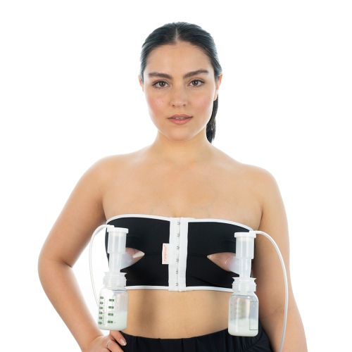 PumpEase Hands Free Pump Bra, Small, Adjustable, Works for All Pumps Black and White Small