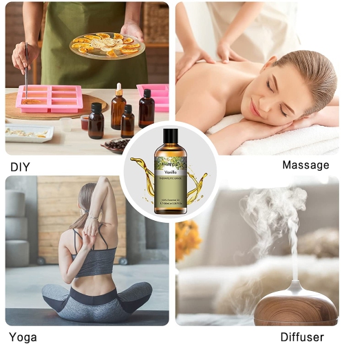 Vanilla Essential Oil, Pure Essential Oils for Aromatherapy, Diffuser, Soap Making, Candle Making, 3.38FL.OZ Large Volume Vanilla Oil with Glass