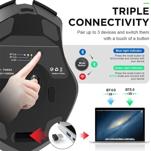 Wireless Bluetooth Mouse Rechargeable 2.4G Cordless Mouse Dual Mode - axGear