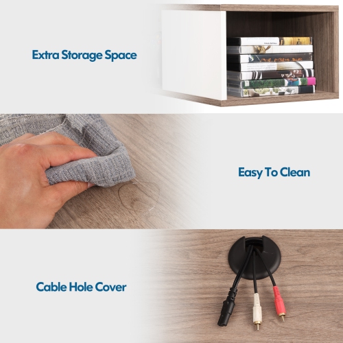 FITUEYES Floating TV Stand with Storage Shelf, White & Oak Entertainment Center for Home Living Room