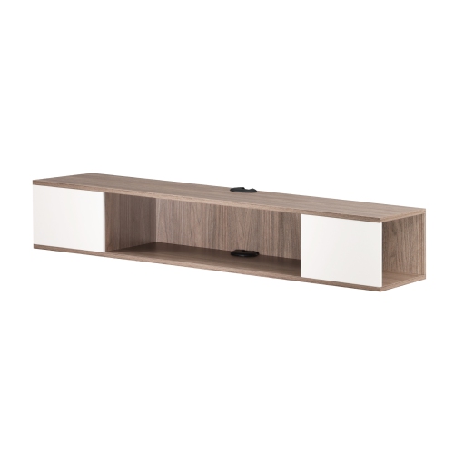 FITUEYES Floating TV Stand with Storage Shelf, White & Oak Entertainment Center for Home Living Room