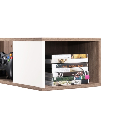 FITUEYES Floating TV Stand with Storage Shelf, White & Oak Entertainment Center for Home Living Room