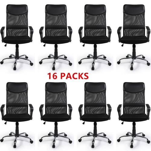 16/Pack Moustache Ergonomic Adjustable High Back Office Chair Mesh & PU Leather Swivel Task Computer Chair, Black
