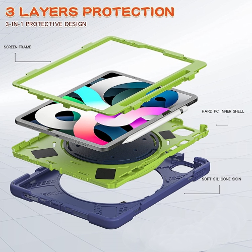【CSmart】 Shockproof Rugged Defender Case with Rotate Stand for iPad Air 4 5 4th 5th Gen. / Pro 11" 1st 2nd 3rd Gen., Navy