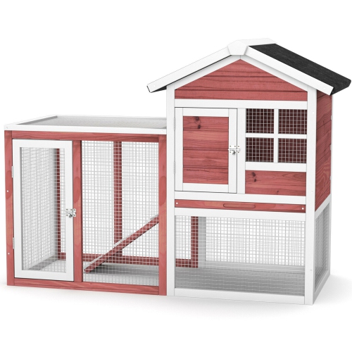 Gymax Wooden Chicken Coop 2-Story Rabbit Hutch Indoor Outdoor Use