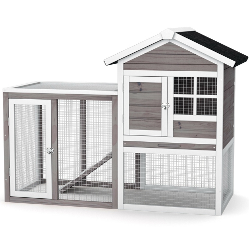 GYMAX  Wooden Chicken Coop 2-Story Rabbit Hutch Indoor Outdoor Use