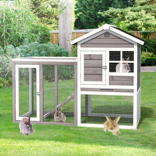 Gymax Wooden Chicken Coop 2-Story Rabbit Hutch Indoor Outdoor Use