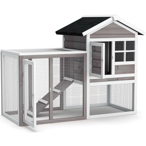 Gymax Wooden Chicken Coop 2-Story Rabbit Hutch Indoor Outdoor Use