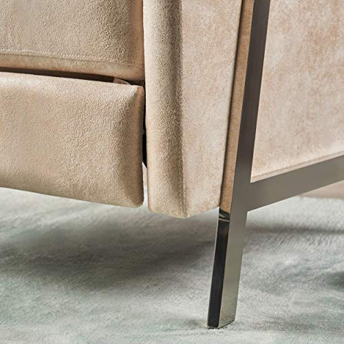 Baron Modern Tufted Microfiber Push Back Recliner with Stainless Steel Legs, Ivory and Gray