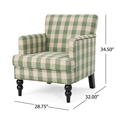 Eve Tufted Fabric Club Chair, Green Checkerboard