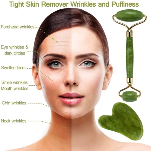 Jade Roller Set Of 5 Facial Massage Real Jade Skin Care Anti Wrinkle Firm Lifting Glow