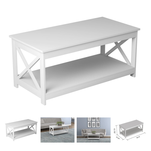 Bebelelo Modern Coffee Table with 1 Storage Shelf and X Sides, White - 39.35"L