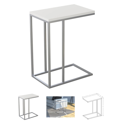 Bebelelo C-Shaped Accent Table with Sturdy White Silver Metal Base, 19 Inches