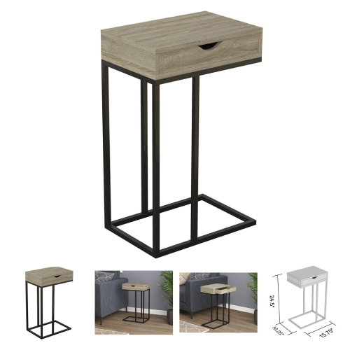 Bebelelo 16" C-Shaped Accent Table with Drawer and Black Metal, Dark Taupe