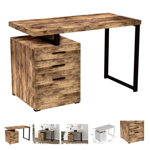Bebelelo 47.25"L Computer Desk with Drawers and Metal Base, Brown Reclaimed Wood